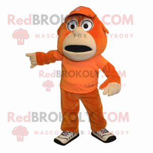 Orange Wrist Watch mascot costume character dressed with a Corduroy Pants and Foot pads