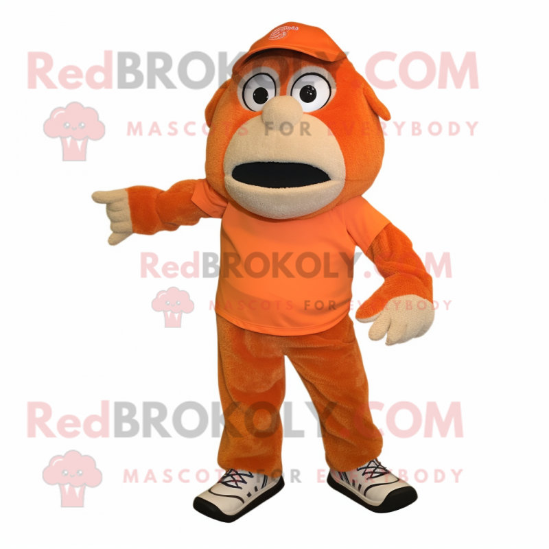 Orange Wrist Watch mascot costume character dressed with a Corduroy Pants and Foot pads Orange Wrist Watch mascot costume character dressed with a Corduroy Pants and Foot pads