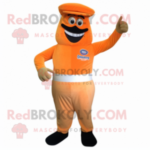 Orange Wrist Watch mascot costume character dressed with a Corduroy Pants and Foot pads