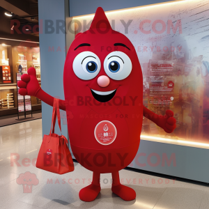 Red Pendant mascot costume character dressed with a Vest and Tote bags