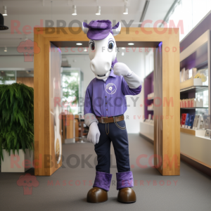 Purple Horseshoe mascot costume character dressed with a Poplin Shirt and Bracelets