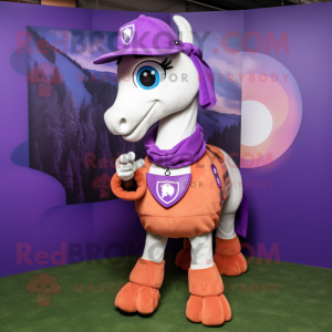 Purple Horseshoe mascot costume character dressed with a Poplin Shirt and Bracelets