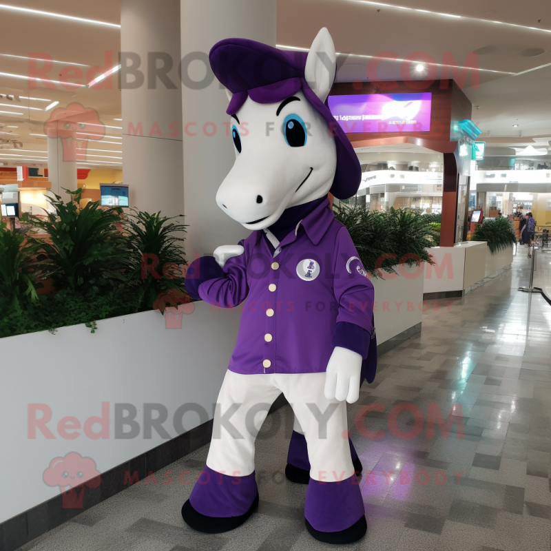 Purple Horseshoe mascot costume character dressed with a Poplin Shirt and Bracelets Purple Horseshoe mascot costume character dressed with a Poplin Shirt and Bracelets