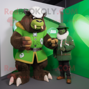 Green Bison mascot costume character dressed with a Jacket and Watches