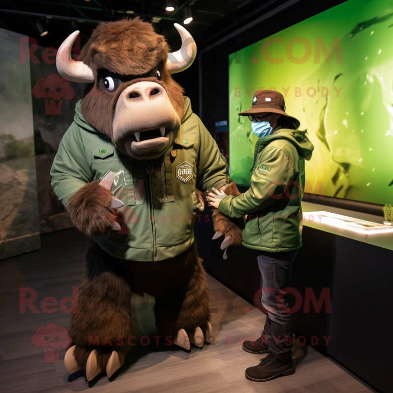 Green Bison mascot costume character dressed with a Jacket and Watches