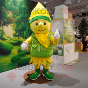 Lemon Yellow Leprechaun Hat mascot costume character dressed with a Romper and Scarves