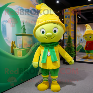 Lemon Yellow Leprechaun Hat mascot costume character dressed with a Romper and Scarves