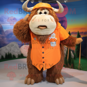 Orange Buffalo mascot costume character dressed with a Cargo Shorts and Shawls