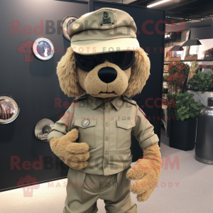 Tan Commando mascot costume character dressed with a Polo Tee and Beanies