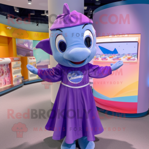 Lila Dolphin maskot kostym...