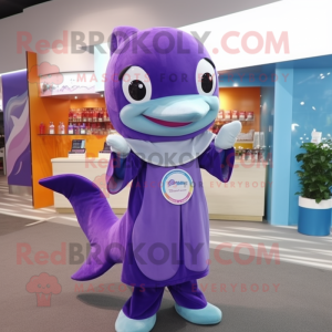 Lila Dolphin maskot kostym...