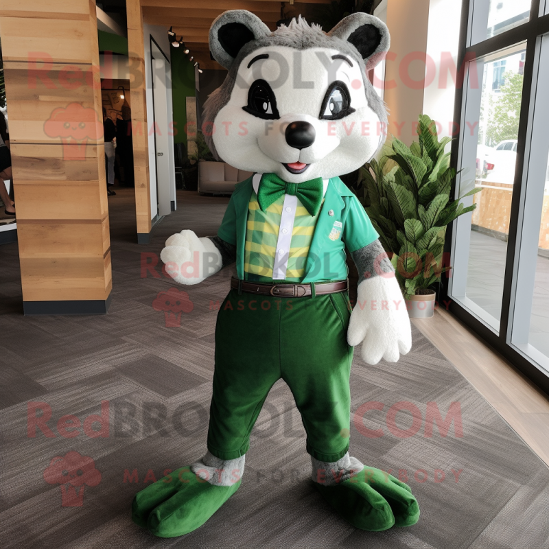 Green Badger mascot costume character dressed with a Mom Jeans and Bow ties