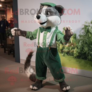 Green Badger mascot costume character dressed with a Mom Jeans and Bow ties