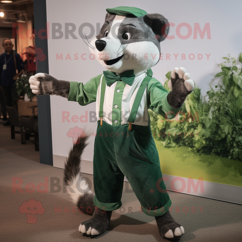 Green Badger mascot costume character dressed with a Mom Jeans and Bow ties Green Badger mascot costume character dressed with a Mom Jeans and Bow ties