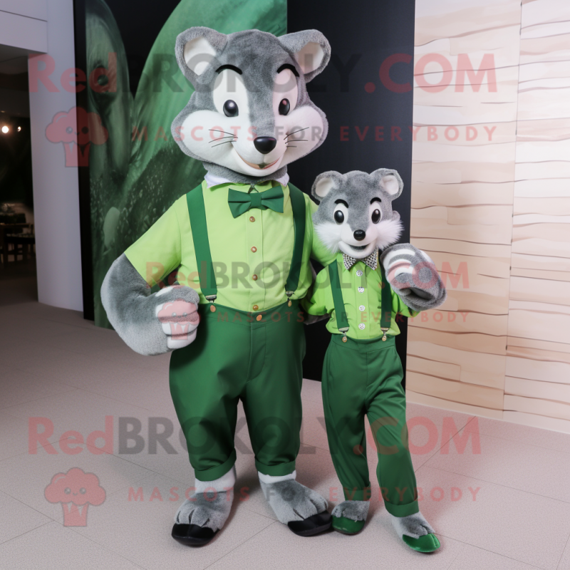 Green Badger mascot costume character dressed with a Mom Jeans and Bow ties Green Badger mascot costume character dressed with a Mom Jeans and Bow ties