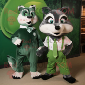 Green Badger mascot costume character dressed with a Mom Jeans and Bow ties