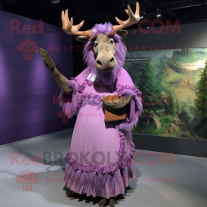 Lavender Irish Elk mascot costume character dressed with a Maxi Skirt and Gloves