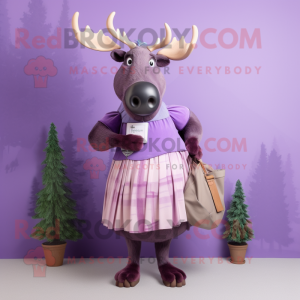 Lavender Irish Elk mascot costume character dressed with a Maxi Skirt and Gloves