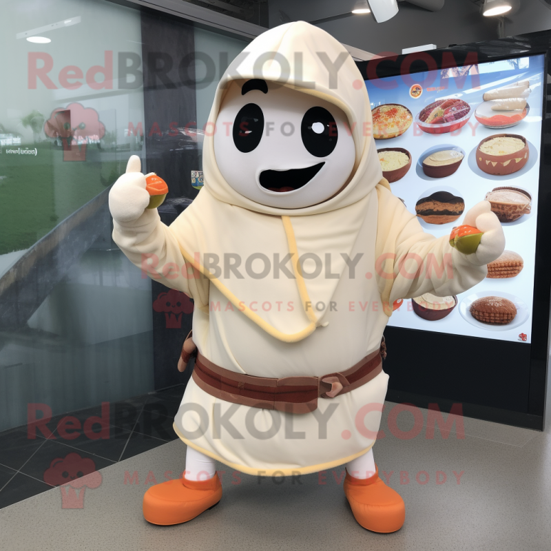 Cream Shakshuka mascot costume character dressed with a Hoodie and Belts Cream Shakshuka mascot costume character dressed with a Hoodie and Belts