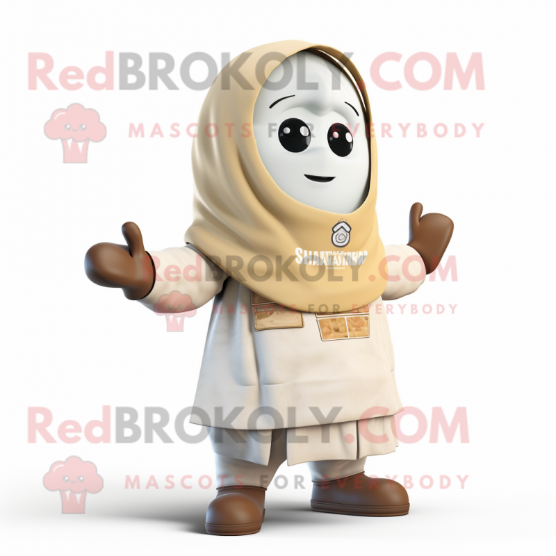 Cream Shakshuka mascot costume character dressed with a Hoodie and Belts Cream Shakshuka mascot costume character dressed with a Hoodie and Belts