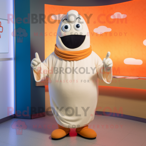 Cream Shakshuka mascot costume character dressed with a Hoodie and Belts