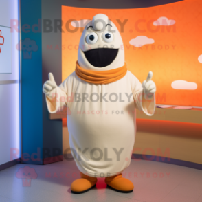 Cream Shakshuka mascot costume character dressed with a Hoodie and Belts