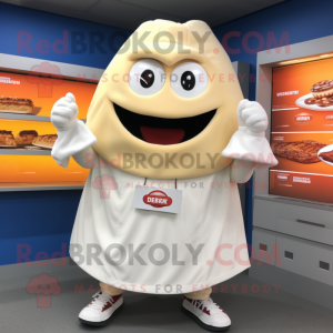 Cream Shakshuka mascot costume character dressed with a Hoodie and Belts