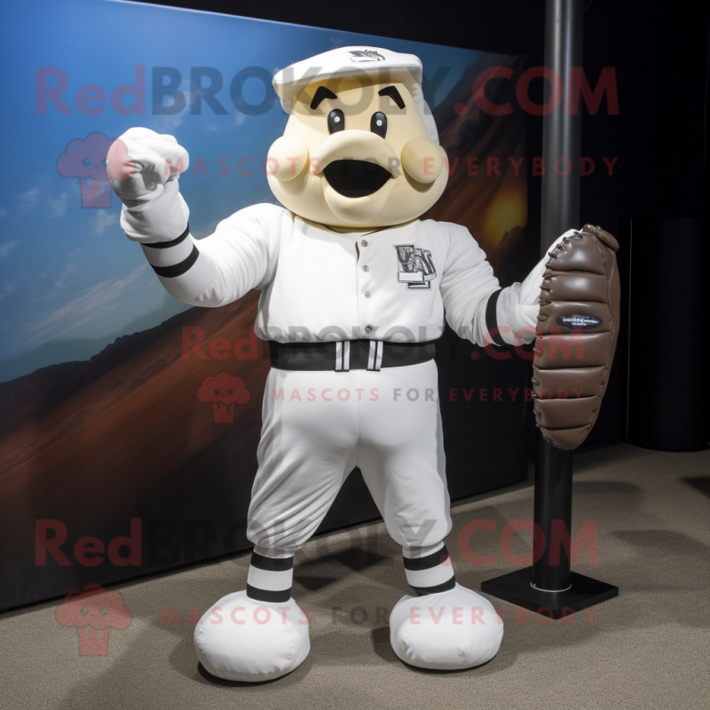 White Boxing Glove mascot costume character dressed with a Baseball Tee and Anklets White Boxing Glove mascot costume character dressed with a Baseball Tee and Anklets
