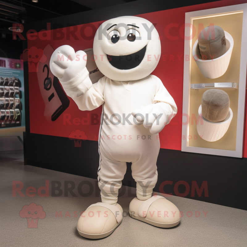 White Boxing Glove mascot costume character dressed with a Baseball Tee and Anklets White Boxing Glove mascot costume character dressed with a Baseball Tee and Anklets