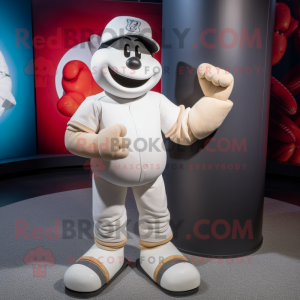 White Boxing Glove mascot costume character dressed with a Baseball Tee and Anklets