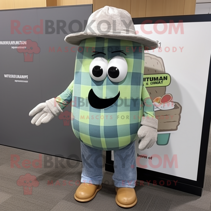 Gray Melon mascot costume character dressed with a Flannel Shirt and Cummerbunds Gray Melon mascot costume character dressed with a Flannel Shirt and Cummerbunds
