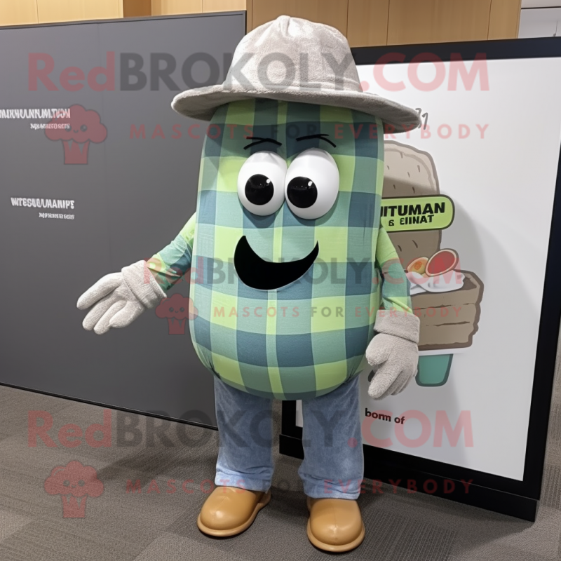 Gray Melon mascot costume character dressed with a Flannel Shirt and Cummerbunds