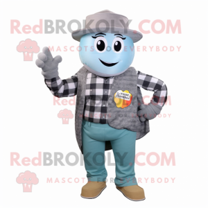Gray Melon mascot costume character dressed with a Flannel Shirt and Cummerbunds