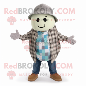 Gray Melon mascot costume character dressed with a Flannel Shirt and Cummerbunds