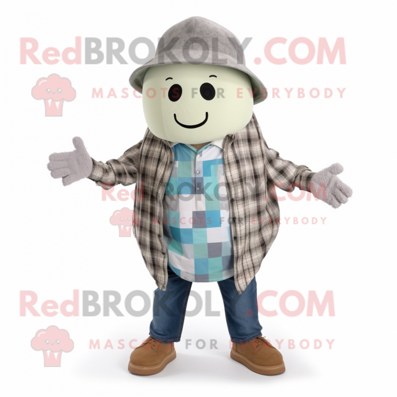 Gray Melon mascot costume character dressed with a Flannel Shirt and Cummerbunds Gray Melon mascot costume character dressed with a Flannel Shirt and Cummerbunds