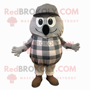 Gray Melon mascot costume character dressed with a Flannel Shirt and Cummerbunds
