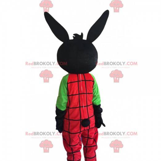 Schwarzes Kaninchenmaskottchen mit rotem Overall, Plüschkostüm