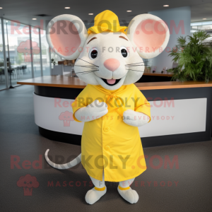 Lemon Yellow Rat mascot costume character dressed with a Dress Pants and Wraps