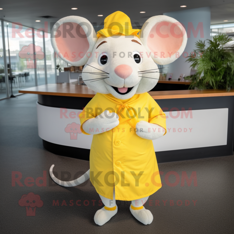 Lemon Yellow Rat mascot costume character dressed with a Dress Pants and Wraps Lemon Yellow Rat mascot costume character dressed with a Dress Pants and Wraps