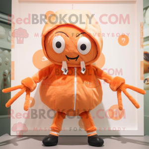 Peach Spider mascot costume character dressed with a Coat and Beanies