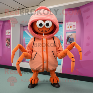 Peach Spider mascot costume character dressed with a Coat and Beanies