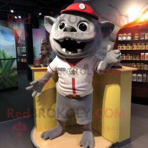 Gray Ceviche mascot costume character dressed with a Henley Shirt and Keychains