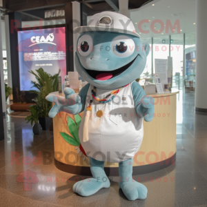 Gray Ceviche mascot costume character dressed with a Henley Shirt and Keychains