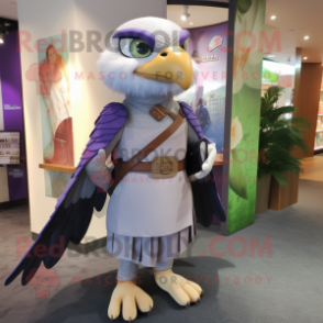 Lavender Falcon mascot costume character dressed with a Pencil Skirt and Belts