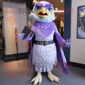 Lavender Falcon mascot costume character dressed with a Pencil Skirt and Belts