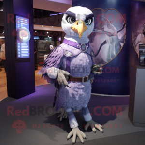 Lavender Falcon mascot costume character dressed with a Pencil Skirt and Belts