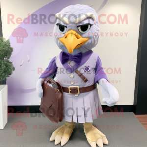 Lavender Falcon mascot costume character dressed with a Pencil Skirt and Belts