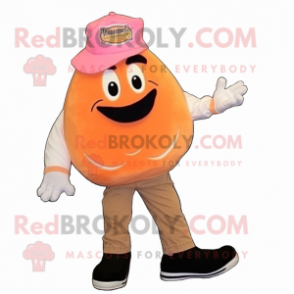 Peach Steak mascot costume character dressed with a Henley Tee and Shoe clips