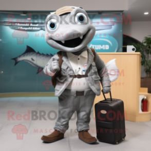 Silver Salmon mascot costume character dressed with a Trousers and Wallets