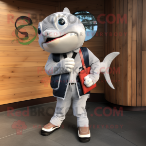 Silver Salmon mascot costume character dressed with a Trousers and Wallets